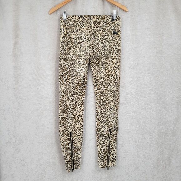 7FAM 7 For All Mankind Leopard Cheetah Skinny Jeans Gold Zippered Ankles - Picture 6 of 16